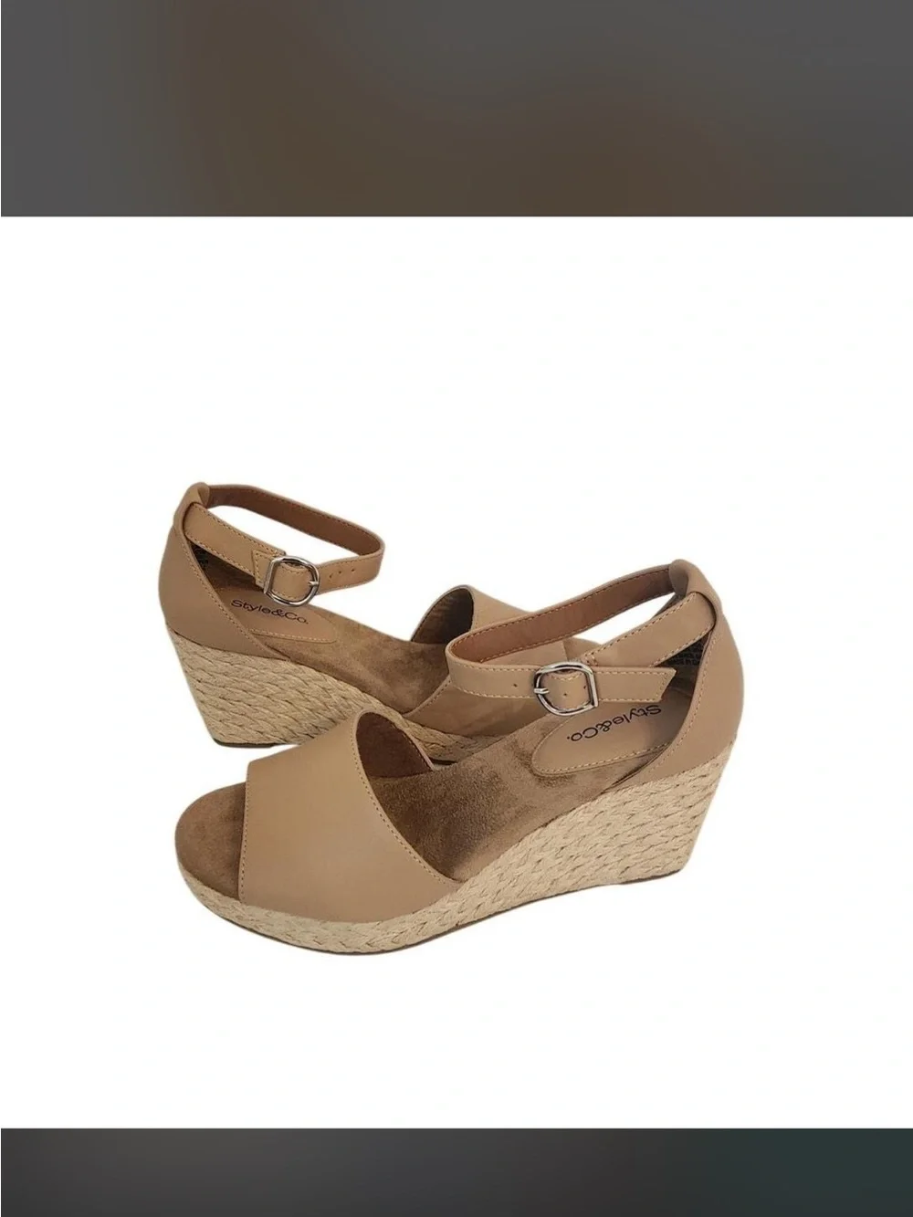 Style & Co. Tan Espadrille Ankle-Strap Wedge Sandals
